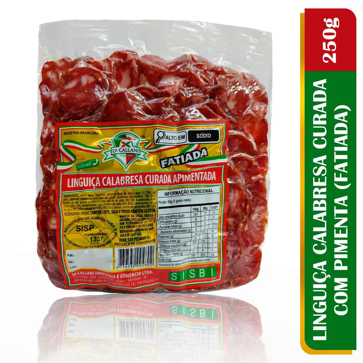 Linguiça Calabresa Fatiada (com Pimenta) 250g - Ditalia